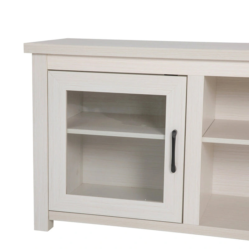 Meuble TV classique pour téléviseurs jusqu'à 80 pouces - Portes vitrées - Finition moderne - 65 L x 16 P x 23,625 H