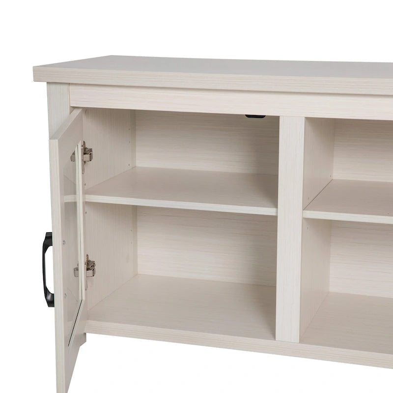 Meuble TV classique pour téléviseurs jusqu'à 80 pouces - Portes vitrées - Finition moderne - 65 L x 16 P x 23,625 H
