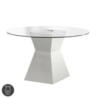 Table à manger contemporaine blanche avec plateau en verre de 114 cm