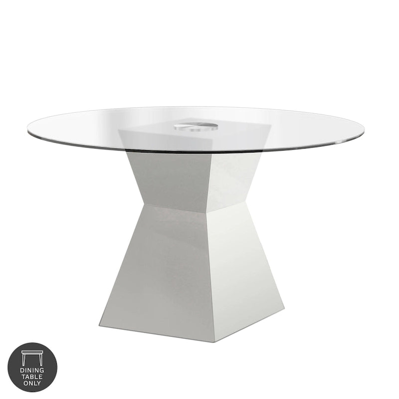 Table à manger contemporaine blanche avec plateau en verre de 114 cm