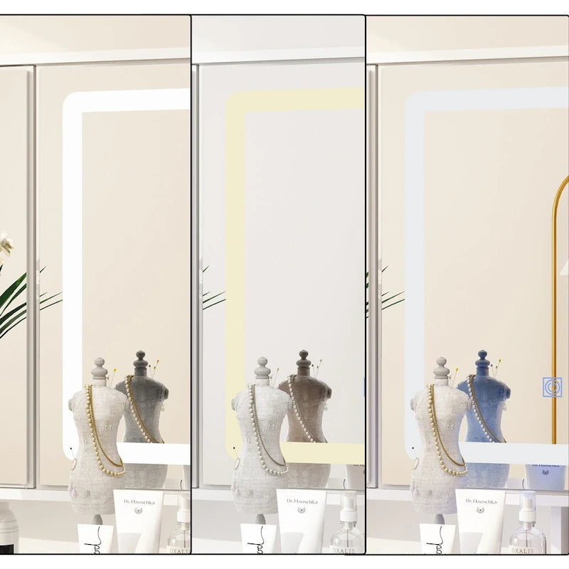 Élégante coiffeuse de maquillage blanche avec miroir réglable Grand bureau
