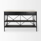Îlot de cuisine Amika avec plateau en marbre massif blanc et base en métal noir