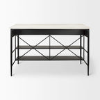 Îlot de cuisine Amika avec plateau en marbre massif blanc et base en métal noir