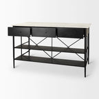 Îlot de cuisine Amika avec plateau en marbre massif blanc et base en métal noir