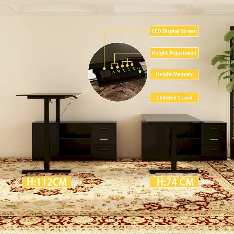 Bureau debout grande taille avec élévateur électrique - Plateau de 160x80cm en PC