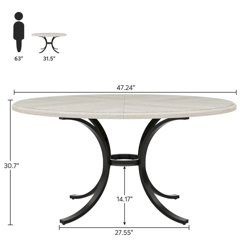 Table à manger ronde pour 4-6 personnes, Table de cuisine de ferme de 120 cm pour salle à manger, salon, rustique