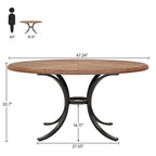 Table à manger ronde pour 4-6 personnes, Table de cuisine de ferme de 120 cm pour salle à manger, salon, rustique