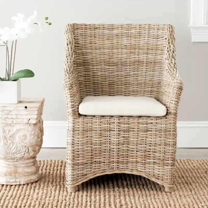 Fauteuil à oreilles en osier marron délavé (entièrement assemblé) - 26 L x 23 P x 34 H - 26Lx23Px34H