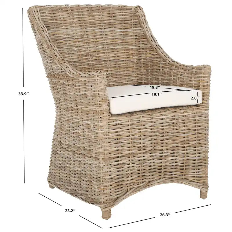 Fauteuil à oreilles en osier marron délavé (entièrement assemblé) - 26 L x 23 P x 34 H - 26Lx23Px34H