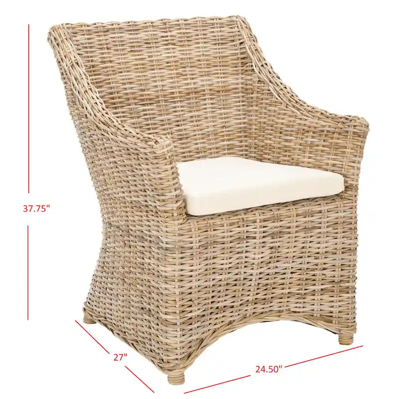 Fauteuil à oreilles en osier marron délavé (entièrement assemblé) - 26 L x 23 P x 34 H - 26Lx23Px34H
