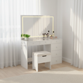 Ensemble coiffeuse avec miroir LED lumineux et prise de courant et 6 tiroirs, table de maquillage et tabouret de rangement pour chambre, blanc