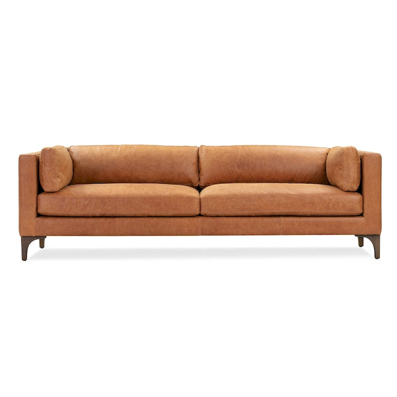 Canapé 93 en cuir véritable pleine fleur italien, couleur Cognac Tan
