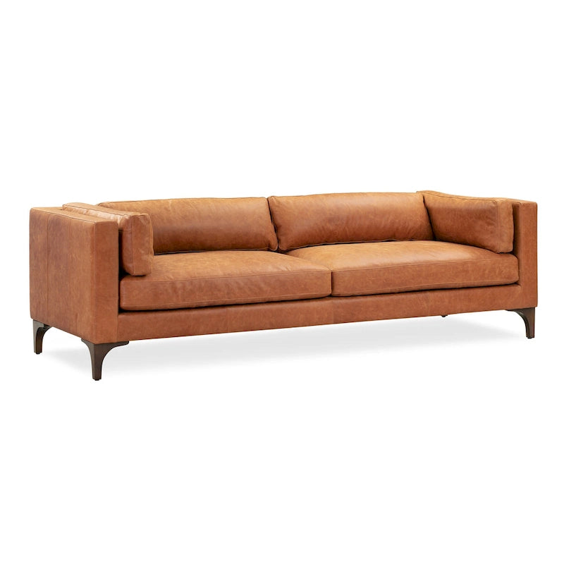 Canapé 93 en cuir véritable pleine fleur italien, couleur Cognac Tan