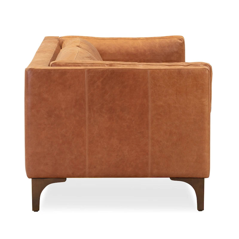 Canapé 93 en cuir véritable pleine fleur italien, couleur Cognac Tan