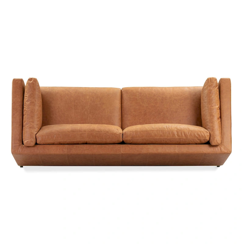 Canapé 93 en cuir véritable pleine fleur italien, couleur Cognac Tan