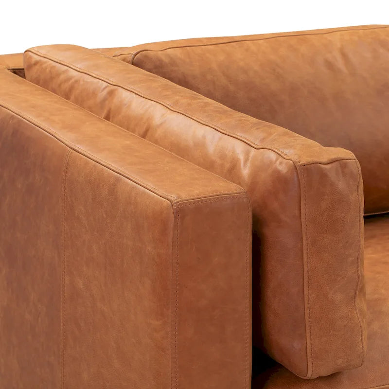 Canapé 93 en cuir véritable pleine fleur italien, couleur Cognac Tan