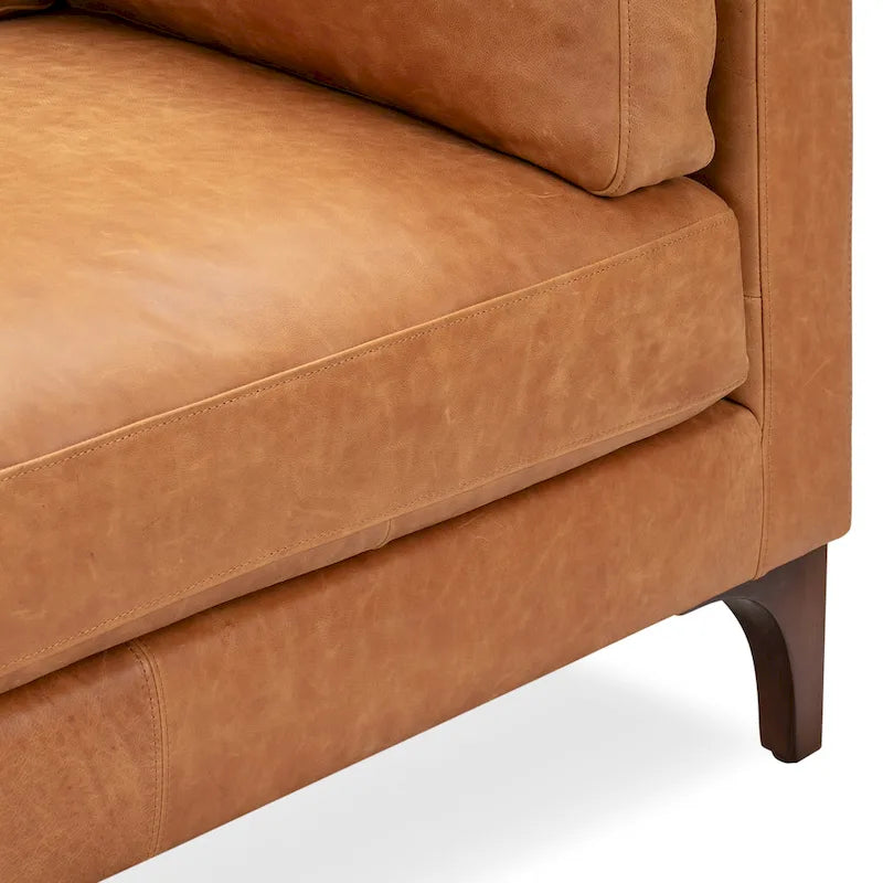 Canapé 93 en cuir véritable pleine fleur italien, couleur Cognac Tan