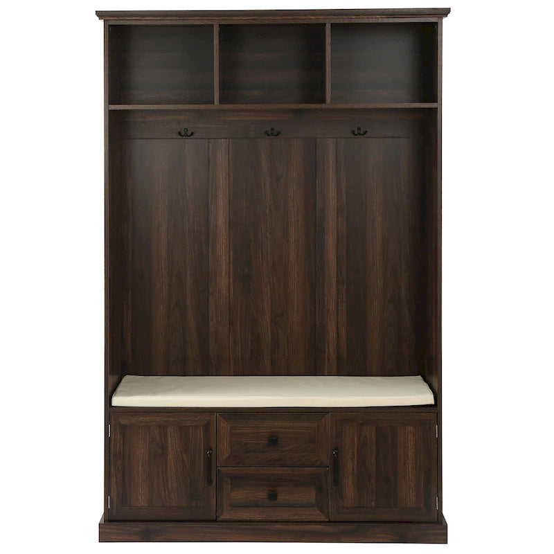 Porte-manteau d'entrée 3-en-1 avec 3 patères et banc de rangement - 120 l x 180 h x 40 P cm