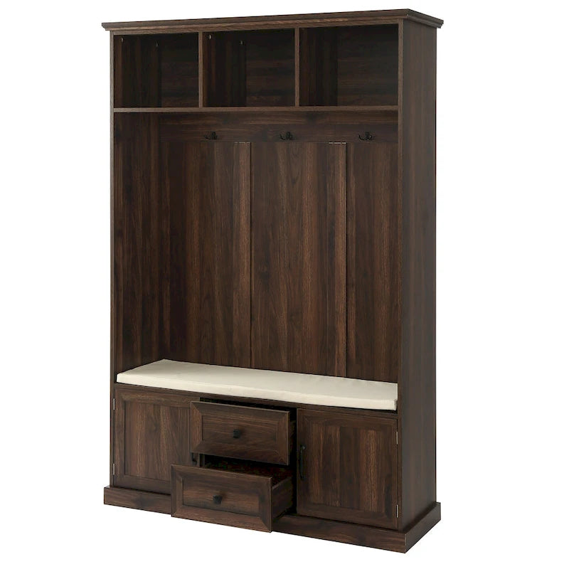 Porte-manteau d'entrée 3-en-1 avec 3 patères et banc de rangement - 120 l x 180 h x 40 P cm