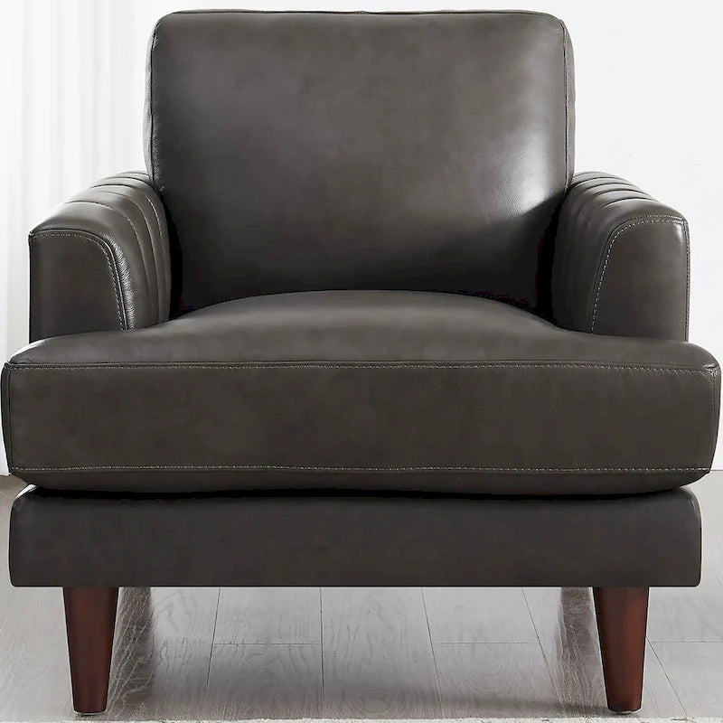 Fauteuil en cuir pleine fleur avec plumes, mousse à mémoire de forme et ressorts