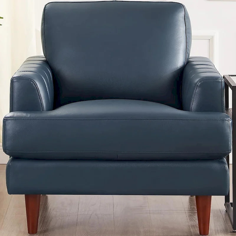Fauteuil en cuir pleine fleur avec plumes, mousse à mémoire de forme et ressorts