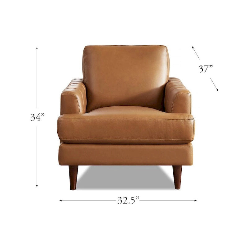 Fauteuil en cuir pleine fleur avec plumes, mousse à mémoire de forme et ressorts