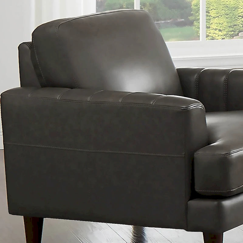 Fauteuil en cuir pleine fleur avec plumes, mousse à mémoire de forme et ressorts
