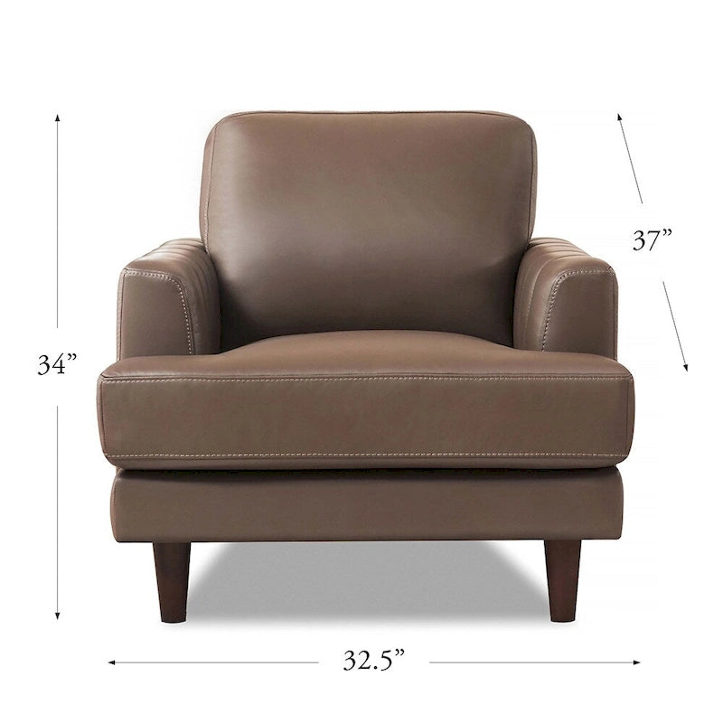 Fauteuil en cuir pleine fleur avec plumes, mousse à mémoire de forme et ressorts