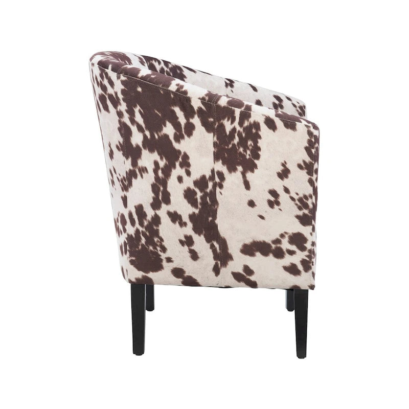 Fauteuil club Andrew Barrel imprimé vache marron et blanc