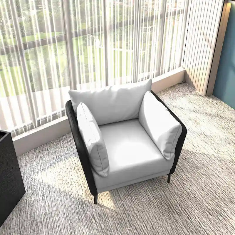 Fauteuil moderne monoplace en similicuir rembourré avec pieds en métal pour salon