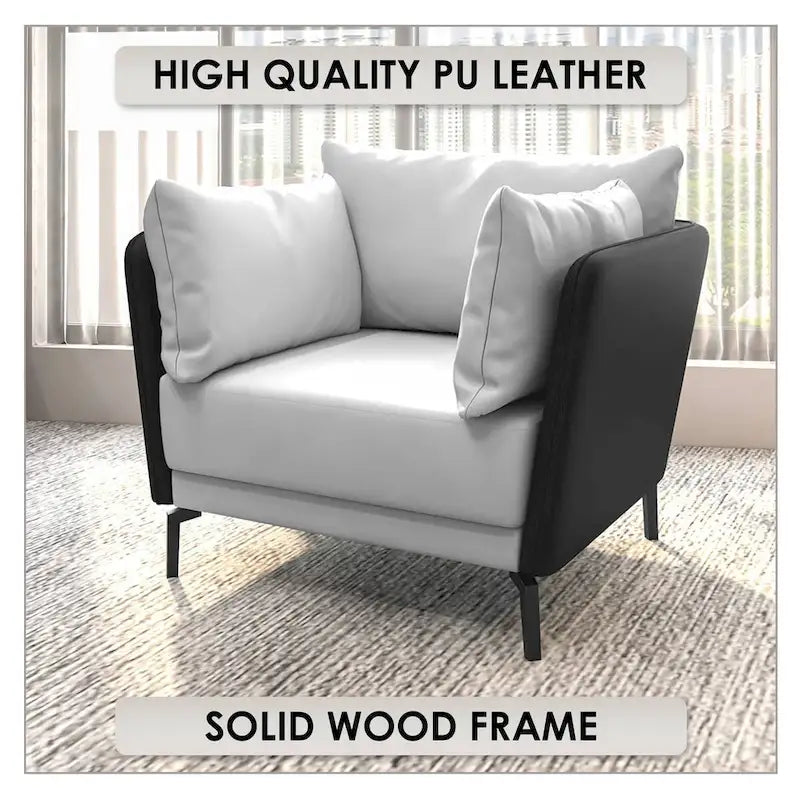 Fauteuil moderne monoplace en similicuir rembourré avec pieds en métal pour salon