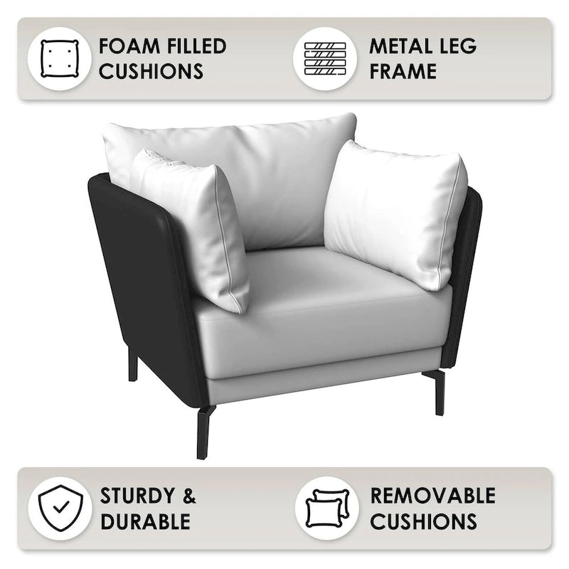 Fauteuil moderne monoplace en similicuir rembourré avec pieds en métal pour salon