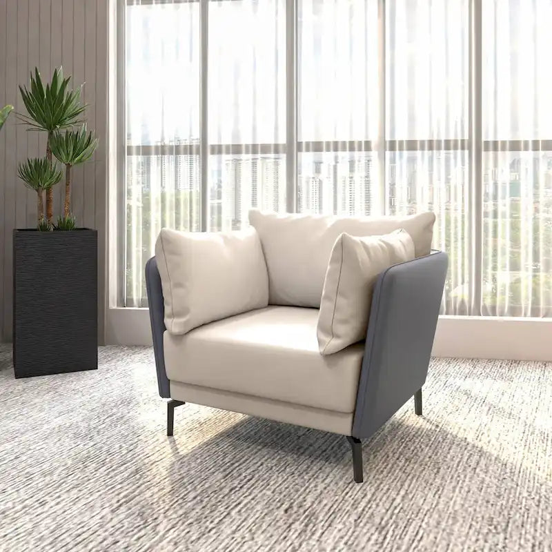 Fauteuil moderne monoplace en similicuir rembourré avec pieds en métal pour salon