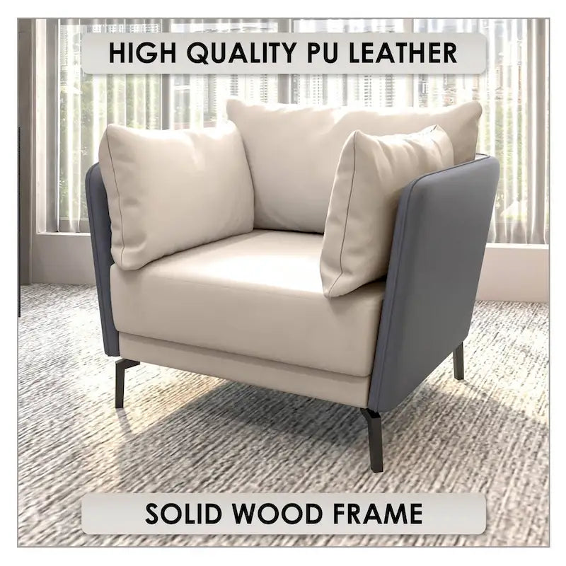 Fauteuil moderne monoplace en similicuir rembourré avec pieds en métal pour salon