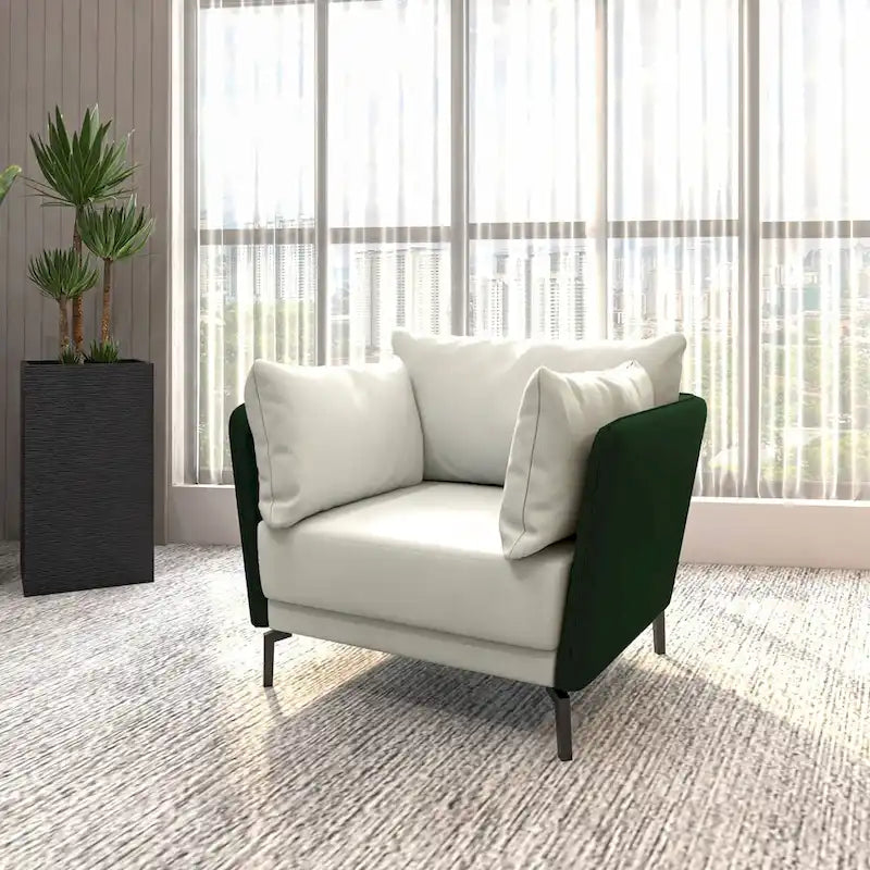 Fauteuil moderne monoplace en similicuir rembourré avec pieds en métal pour salon