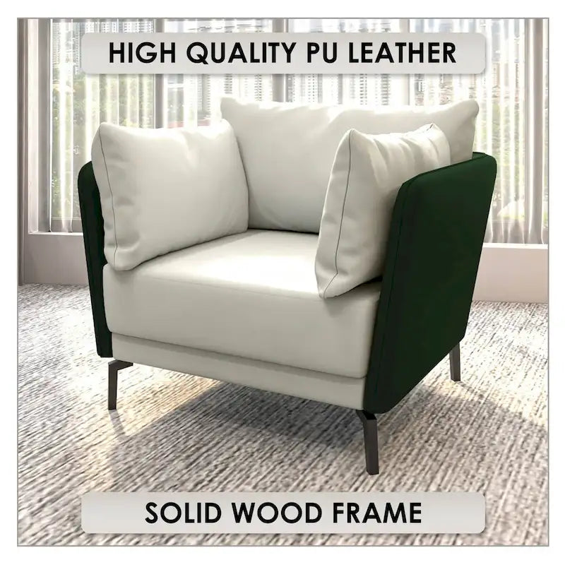 Fauteuil moderne monoplace en similicuir rembourré avec pieds en métal pour salon