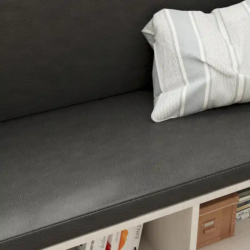 Banc de rangement à chaussures blanc pour entrée avec coussin noir et tiroirs