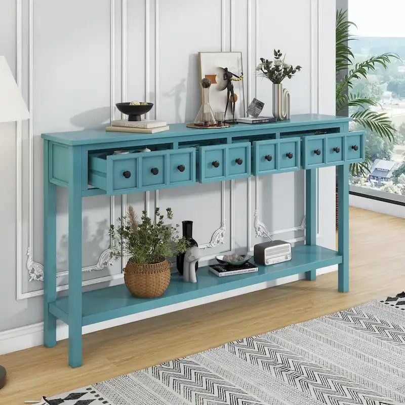 Console d'entrée rustique avec tiroirs et étagère inférieure