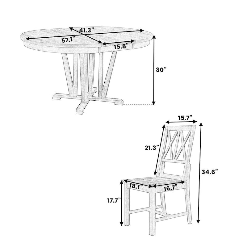 Ensemble de table à manger ronde extensible en bois massif pour 4 personnes pour cuisine et salle à manger, style ferme
