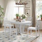 Ensemble de table à manger ronde extensible en bois massif pour 4 personnes pour cuisine et salle à manger, style ferme