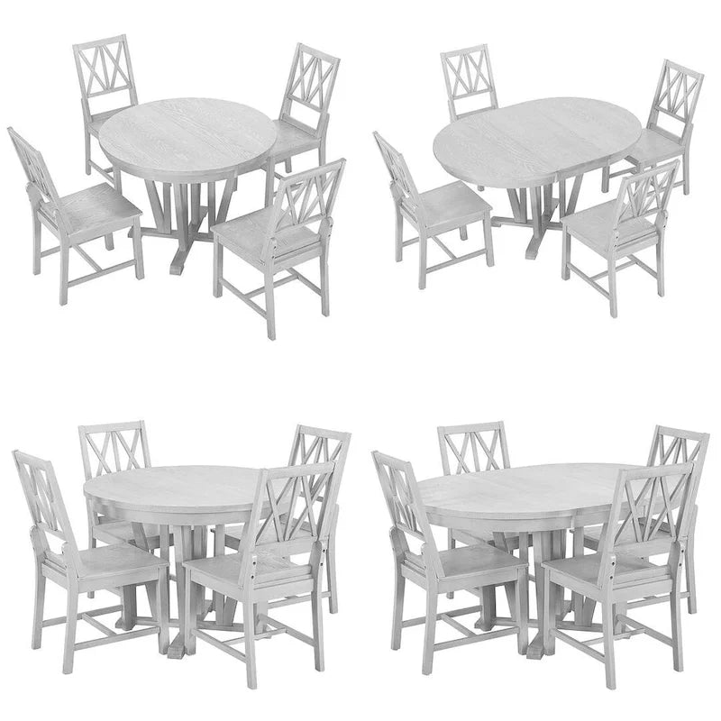 Ensemble de table à manger ronde extensible en bois massif pour 4 personnes pour cuisine et salle à manger, style ferme
