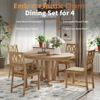 Ensemble de table à manger ronde extensible en bois massif pour 4 personnes pour cuisine et salle à manger, style ferme