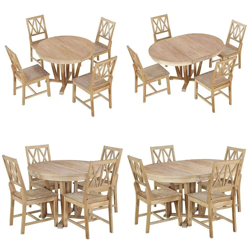 Ensemble de table à manger ronde extensible en bois massif pour 4 personnes pour cuisine et salle à manger, style ferme