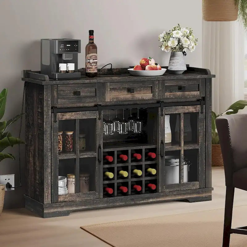 Buffet de ferme avec casiers à vin et tiroirs