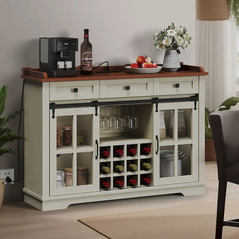 Buffet de ferme avec casiers à vin et tiroirs