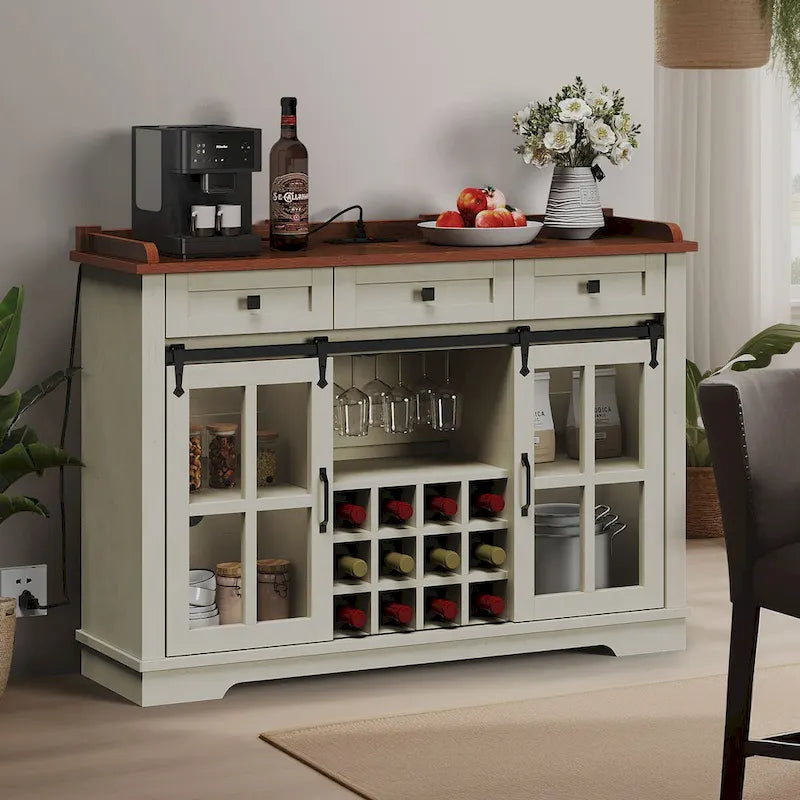 Buffet de ferme avec casiers à vin et tiroirs