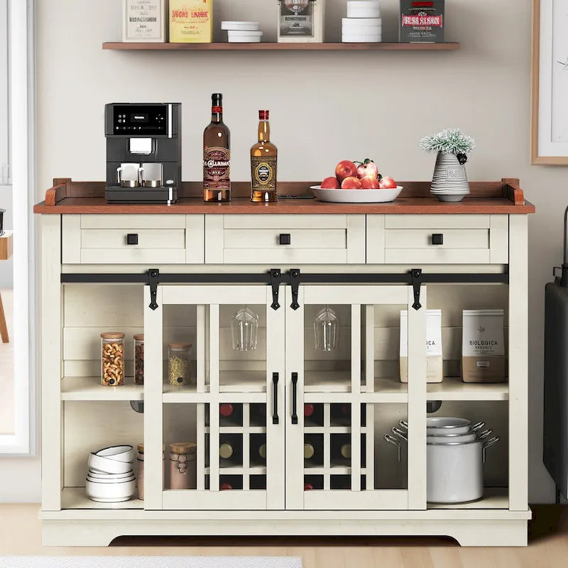 Buffet de ferme avec casiers à vin et tiroirs