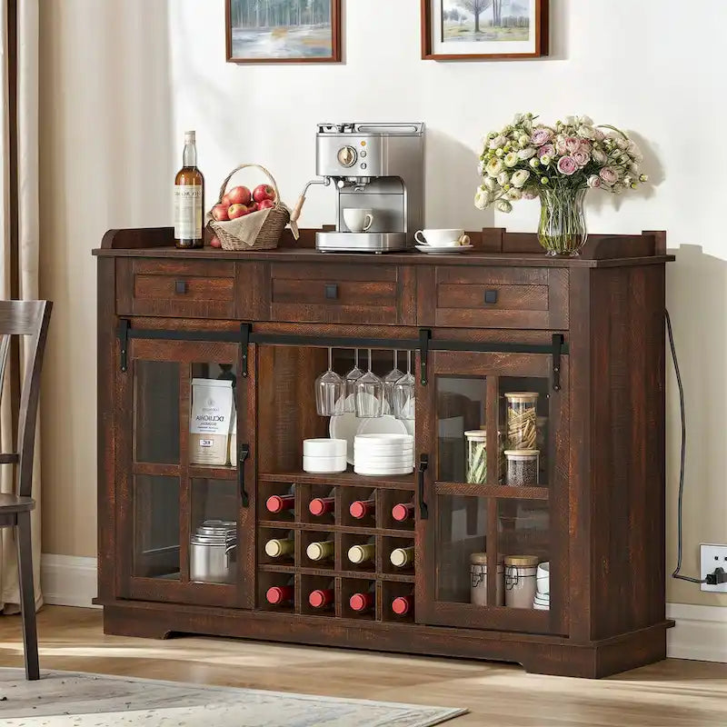Buffet de ferme avec casiers à vin et tiroirs