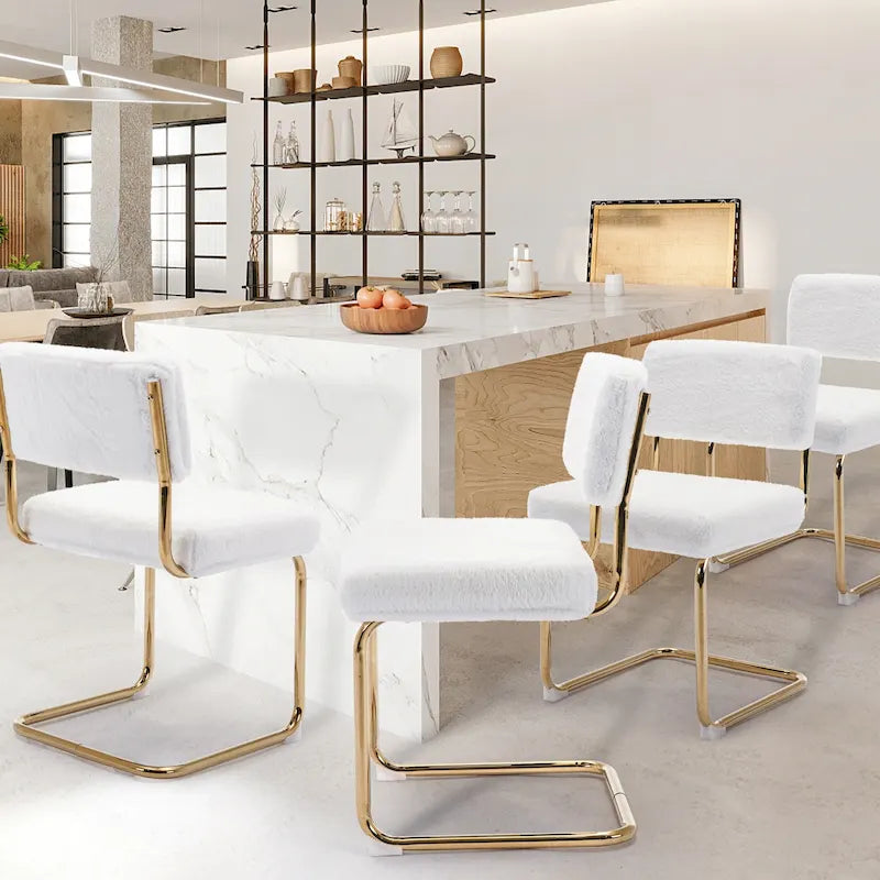 Chaises de salle à manger Mid-Century en velours côtelé avec piètement en métal doré, lot de 4