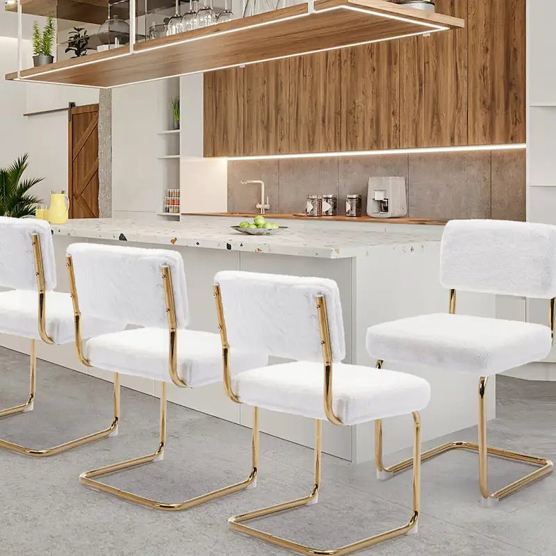 Chaises de salle à manger Mid-Century en velours côtelé avec piètement en métal doré, lot de 4